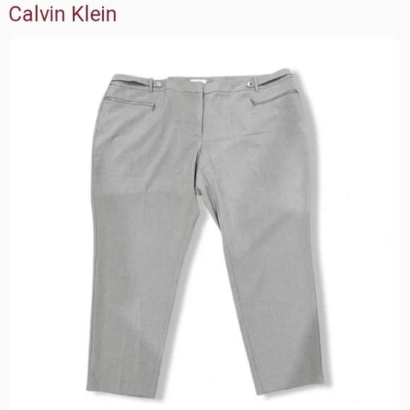 Calvin Klein | Women's Plus Size Straight Slim Tapered Leg Pants - Heather Grey - Picture 2 of 6